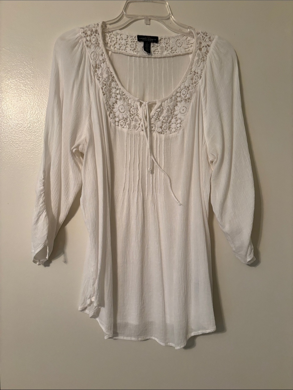 Ralph Lauren Cream Crochet Scoop-Neck Peasant Top